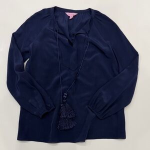 Lilly Pulitzer Navy Blouse with Tassel Detail